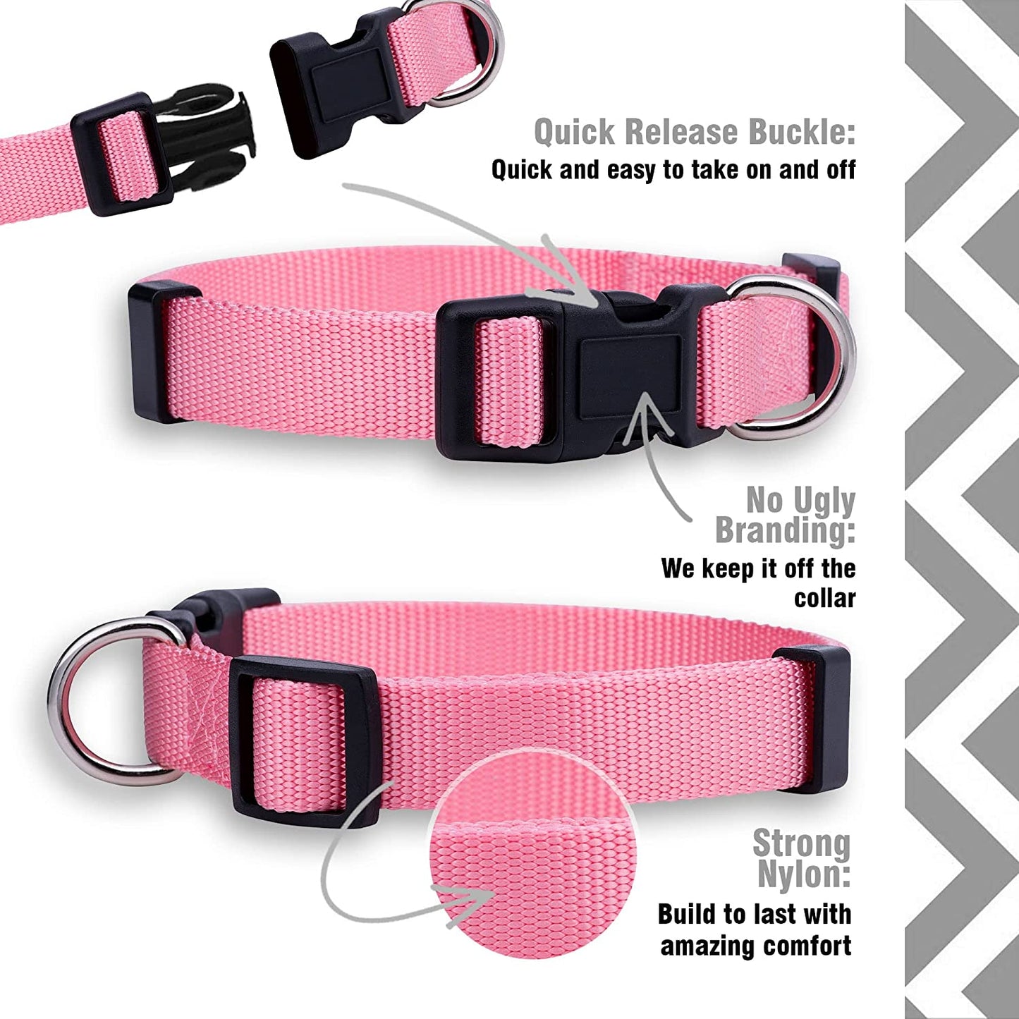 Adjustable Nylon Dog Collar for Small, Medium, and Large Pets - Available in Cute Colors for All Genders (Small, Pink)