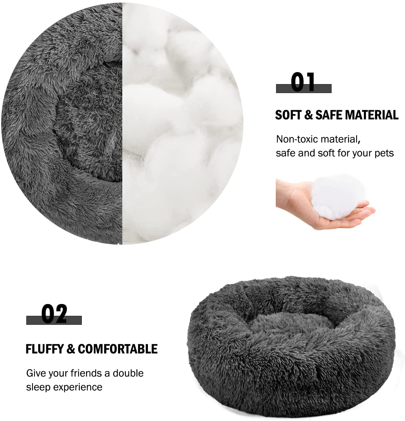 Medium Dog Bed - Anti-Slip, Fluffy, and Washable Pet Bed for Medium Dogs and Cats - Durable and Anti-Anxiety Design in Grey