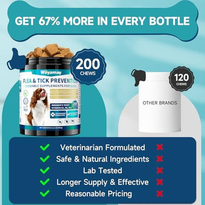 Flea and Tick Prevention Chewables for Dogs - 200 Soft Treats, Natural Oral Supplement for All Breeds and Sizes