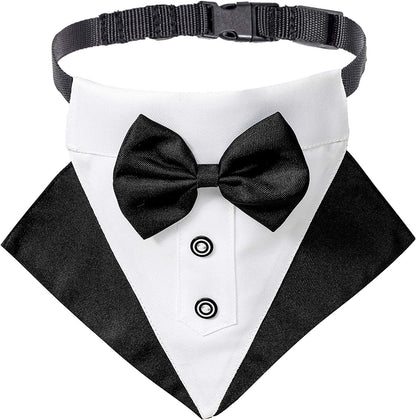 Formal Dog Tuxedo Wedding Bandana Collar with Adjustable Bow Tie for Large Dogs