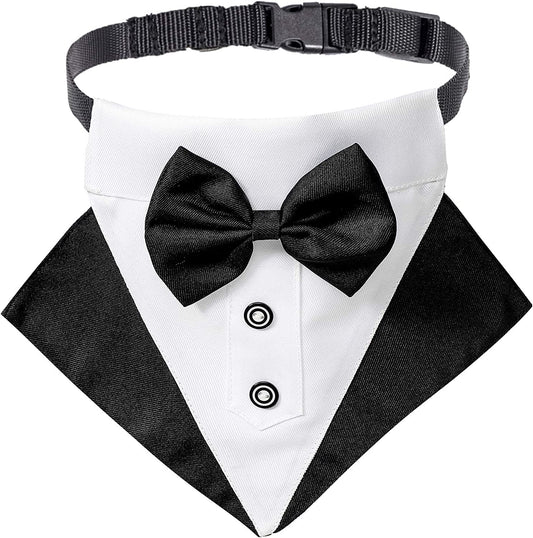 Formal Dog Tuxedo Wedding Bandana Collar with Adjustable Bow Tie for Large Dogs