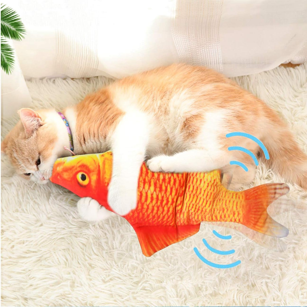 Electric Interactive Plush Fish Cat Toy with Catnip - Realistic Wagging Simulation for Cats and Kittens (Carp)