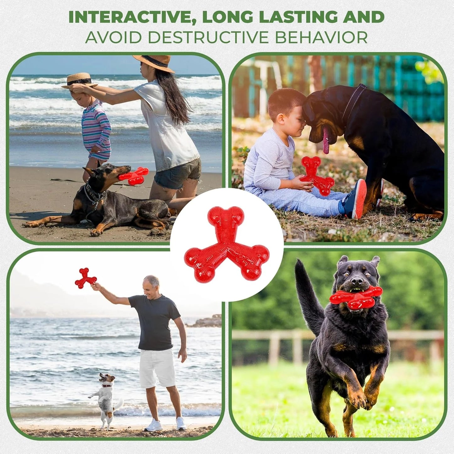Play Strong Trident Bone Rubber Dog Toy - Y Shape, Durable Chew for Aggressive Chewers with Hollow Center for Treats, 6 Inch