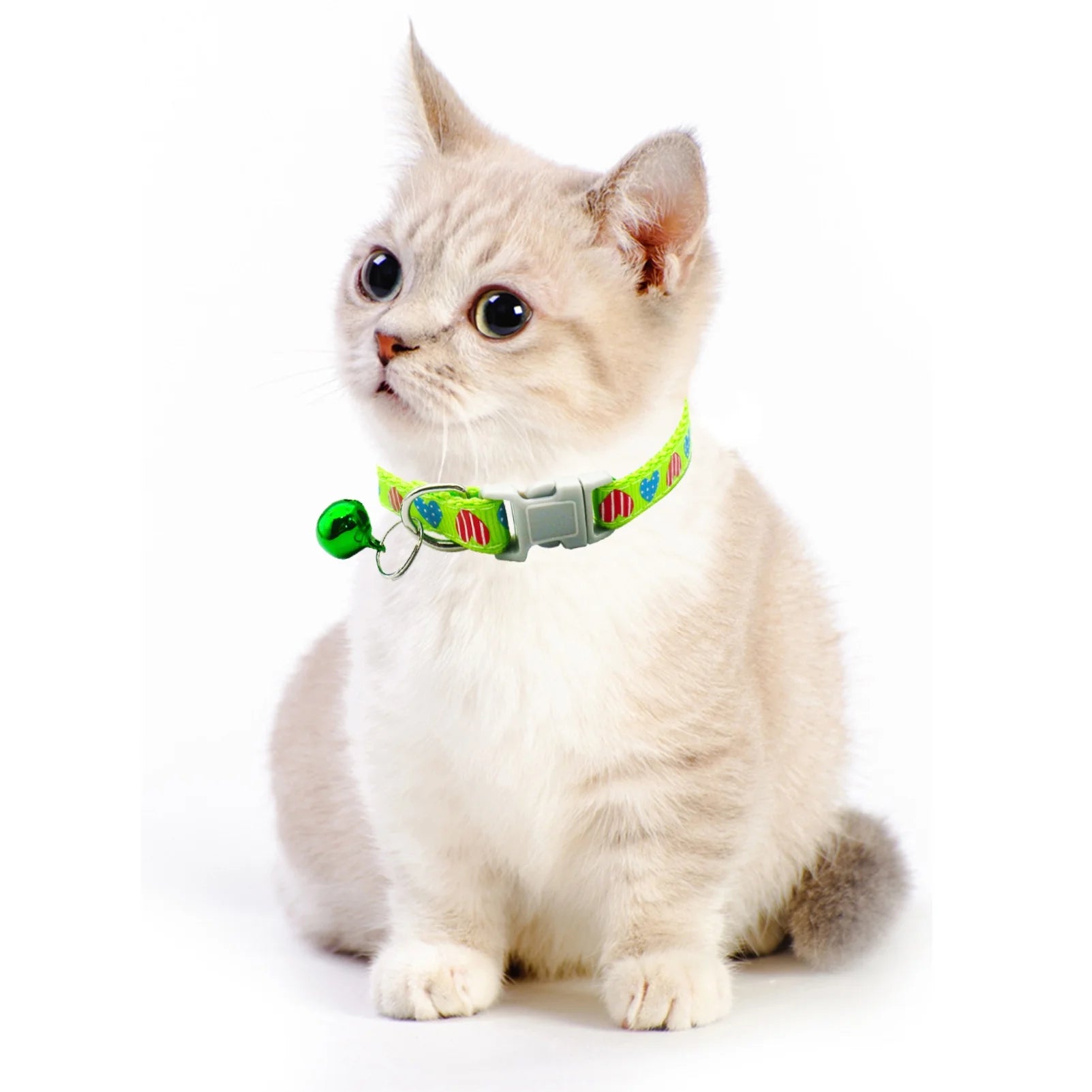 Adjustable 3-Piece Nylon Cat Collar Set with Bell for Kittens and Puppies - Green