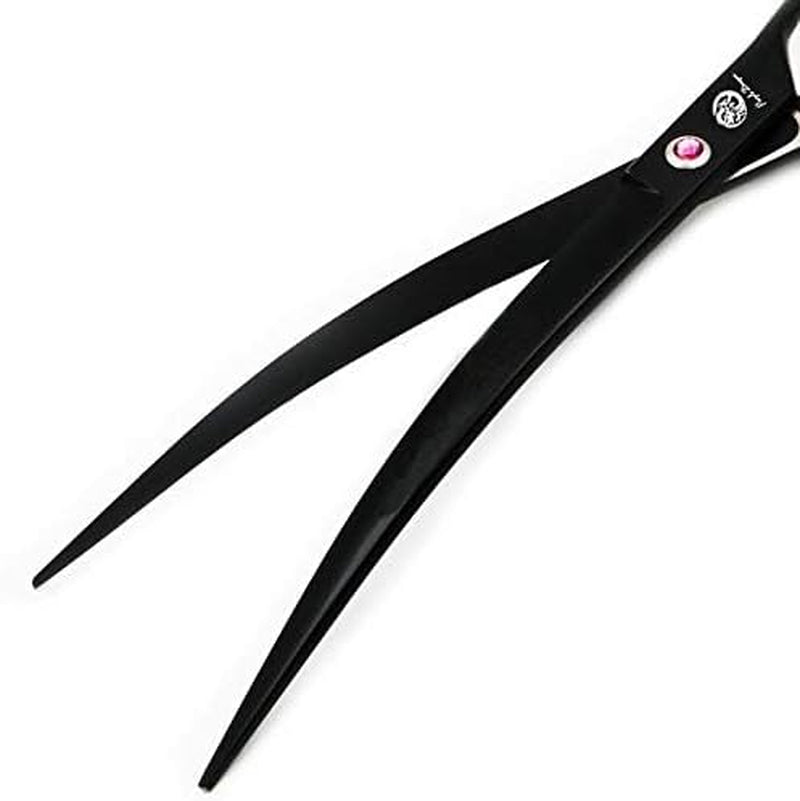 9-Inch Downward Curved Blade Pet Grooming Scissors for Professional Left-Handed and Right-Handed Groomers with Carrying Bag (Black)