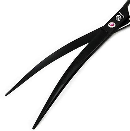 9-Inch Downward Curved Blade Pet Grooming Scissors for Professional Left-Handed and Right-Handed Groomers with Carrying Bag (Black)