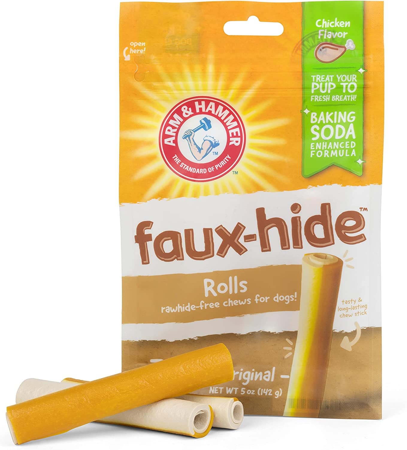 Faux-Hide Chicken Flavor Dental Treat Rolls for Dogs, 7 Pieces | 5 Oz Rawhide-Free Chews with Baking Soda Enhanced Formula for Fresh Breath