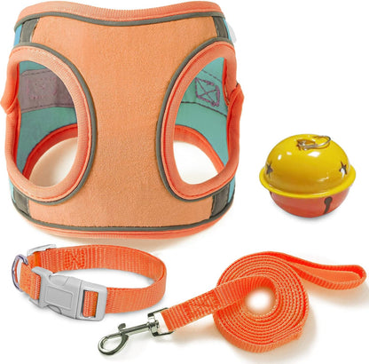 Cat Harness, Leash, and Collar Set - Escape-Proof Vest for Safe Walking with Reflective Strap and Bell, Suitable for Kittens, Puppies, and Rabbits