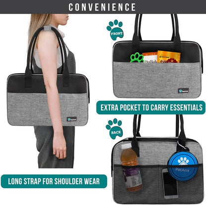 Soft-Sided Airline Approved Dog Purse Carrier for Small Dogs, Ventilated Pet Travel Bag with Pockets, Includes Sherpa Bed, Maximum Weight 12 lbs, Gray