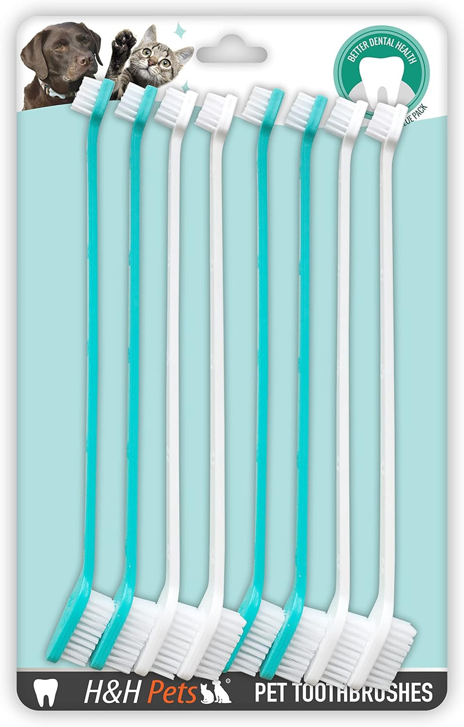 Dual-Headed Dog Toothbrushes for Small and Large Breeds, Available in Packs of 4 or 8