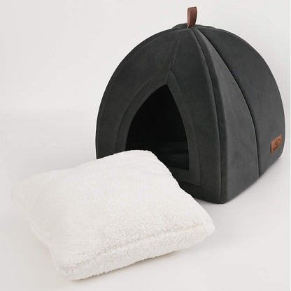 Bedsure Cat Beds for Indoor Cats - Cat Cave Bed Cat House Cat Tent with Removable Washable Cushioned Pillow, Kitten Beds Cat Hut, Small Dog Bed, Dark Grey, 15 Inches