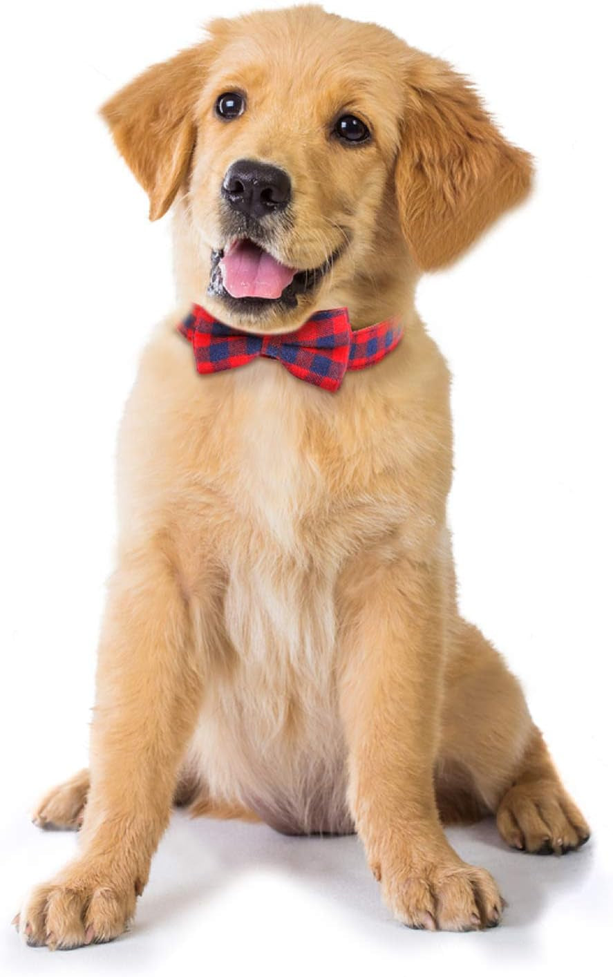 Stylish Adjustable Red Plaid Bow Tie Collar for Small Dogs and Cats - Soft & Comfortable