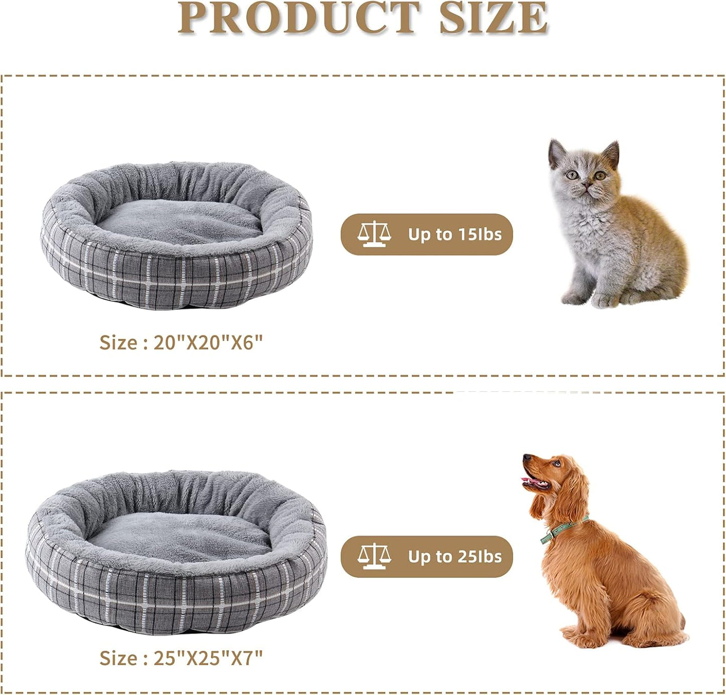 Washable Round Cat Bed and Calming Dog Bed, 20-Inch Donut Design for Small to Large Dogs, Anti-Slip and Water-Resistant Base