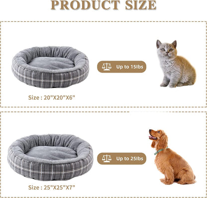 Washable Round Cat Bed and Calming Dog Bed, 20-Inch Donut Design for Small to Large Dogs, Anti-Slip and Water-Resistant Base