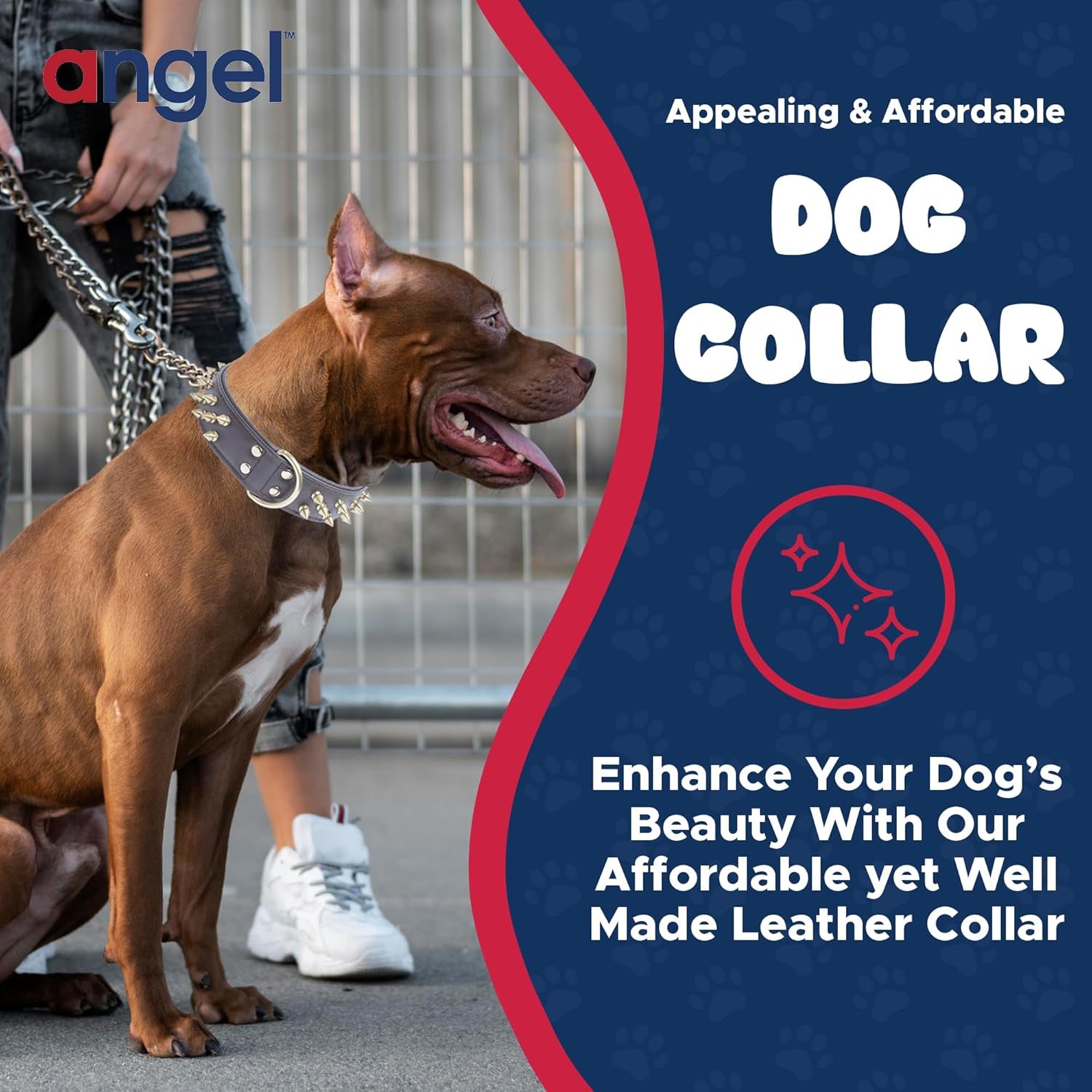 '- Amsterdam Spiked Dog Collar, Genuine Leather Dog Collar for Large Dogs to Extra Large Dogs, Water-Resistant, Thick Dog Collar with D-Ring, Chocolate Brown Collar, 22 X 1.5 Inches