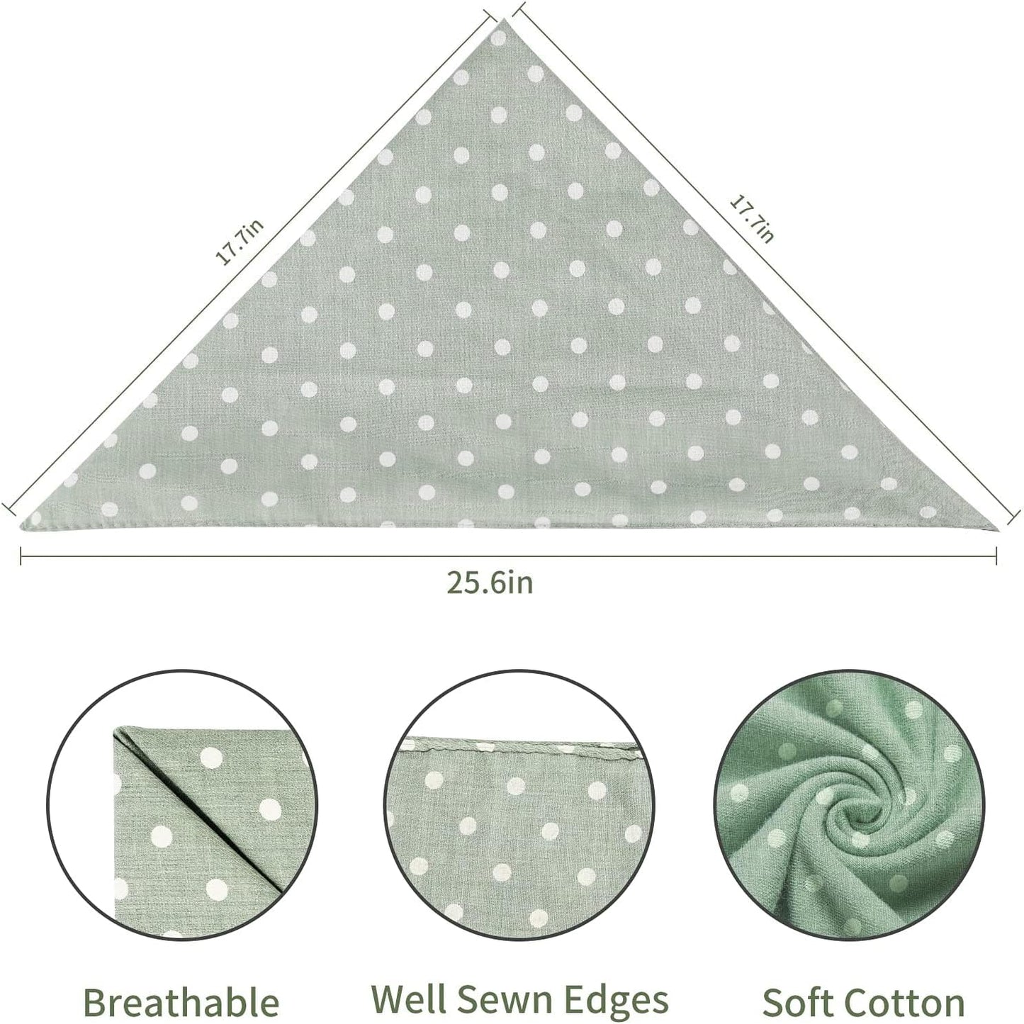 5-Piece Dog Bandanas, Washable Cotton Polka Dots, Reversible, Suitable for Small to Medium Dogs & Cats (Pink+Blue+Yellow+Purple+Green, 17.7 Inches)