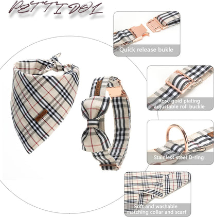 Floral Dog Collar Set with Bow Tie and Bandanas, Adjustable Quick Release Buckle for Comfort and Style