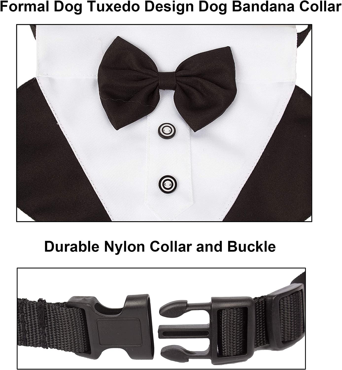 Formal Dog Tuxedo Wedding Bandana Collar with Adjustable Bow Tie for Large Dogs