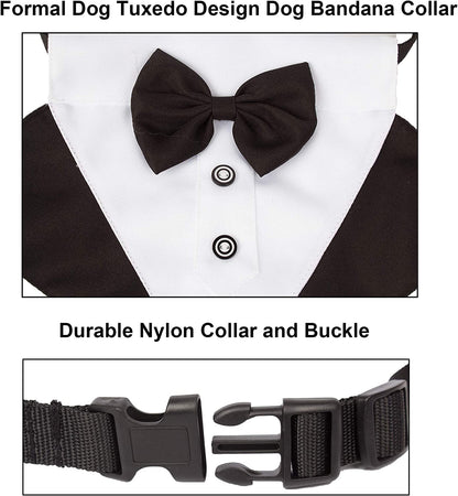 Formal Dog Tuxedo Wedding Bandana Collar with Adjustable Bow Tie for Large Dogs