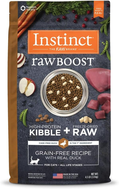 Raw Boost Grain Free Recipe with Real Duck Natural Dry Cat Food, 4.5 Lb. Bag