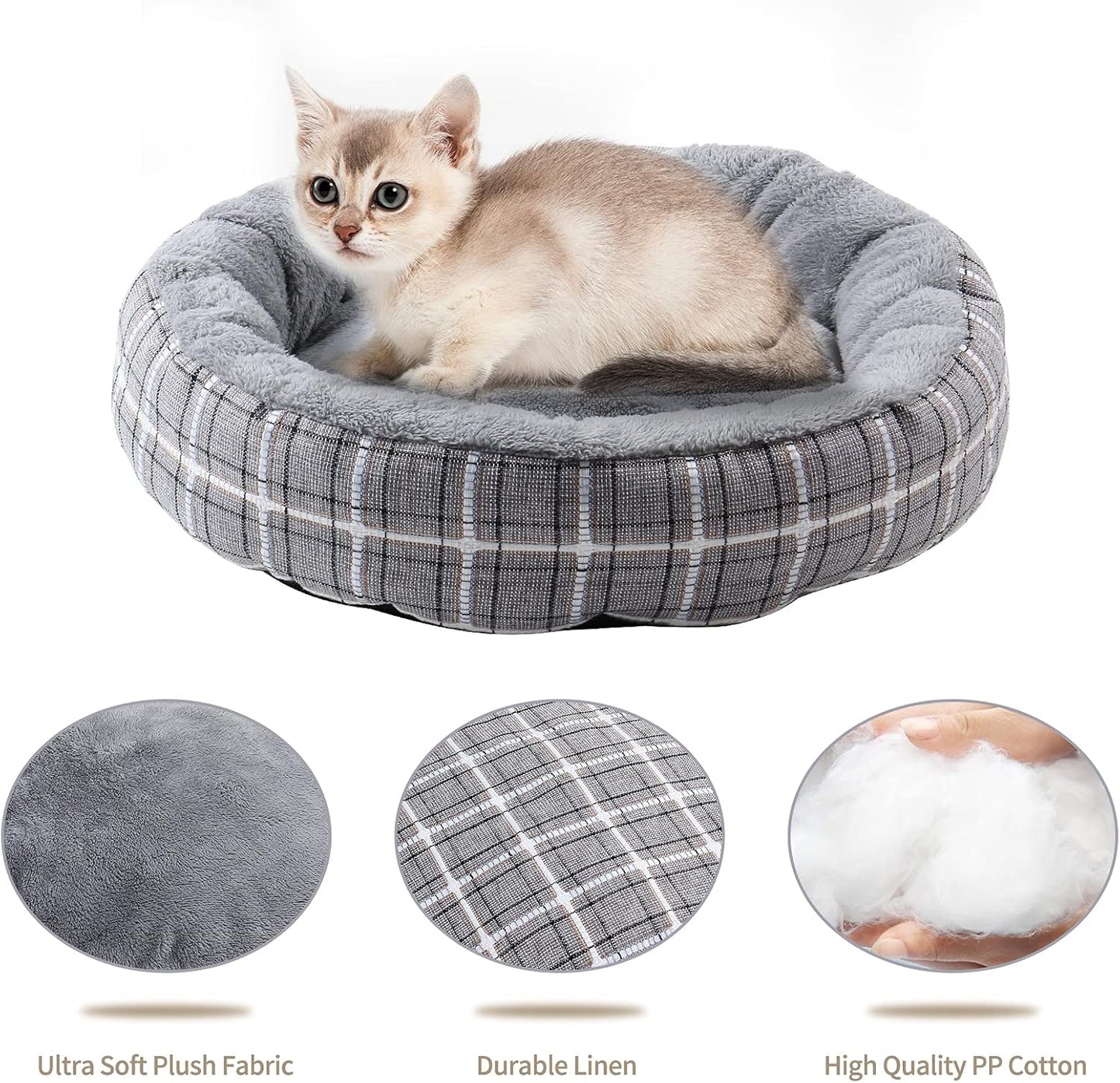 Washable Round Cat Bed and Calming Dog Bed, 20-Inch Donut Design for Small to Large Dogs, Anti-Slip and Water-Resistant Base