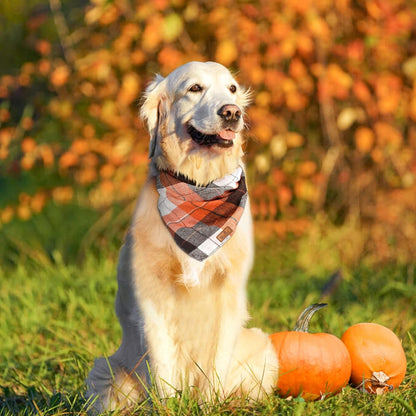 2 Pack Thanksgiving Plaid Dog Bandanas, Fall & Holiday Orange Dog Scarves with Halloween Design, Reversible Pet Bib Accessory for Small and Large Dogs