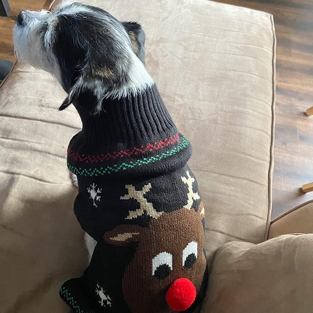 Festive Reindeer Sweater for Cats and Dogs - Winter Apparel for Pets (Red Nose, X-Small)