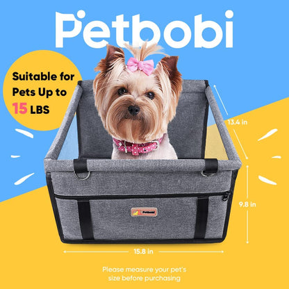 Pet Reinforced Car Booster Seat for Dogs - Portable and Breathable Safety Seat with Seat Belt and Clip-on Leash (Cationic Fabric Grey)