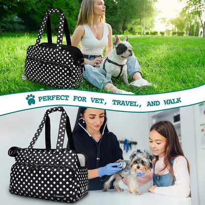 Soft-Sided Pet Carrier Bag for Small Dogs and Cats, Airline Approved with Breathable Mesh and Sherpa Bed, Portable Tote with Pockets, Polka Dot Black
