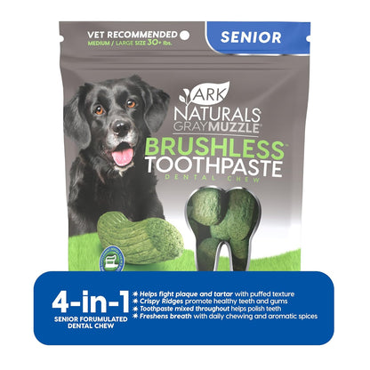 Gray Muzzle Brushless Toothpaste Dental Chews for Large Senior Dogs, Vet Recommended for Effective Plaque, Bacteria, and Tartar Control, 1 Pack