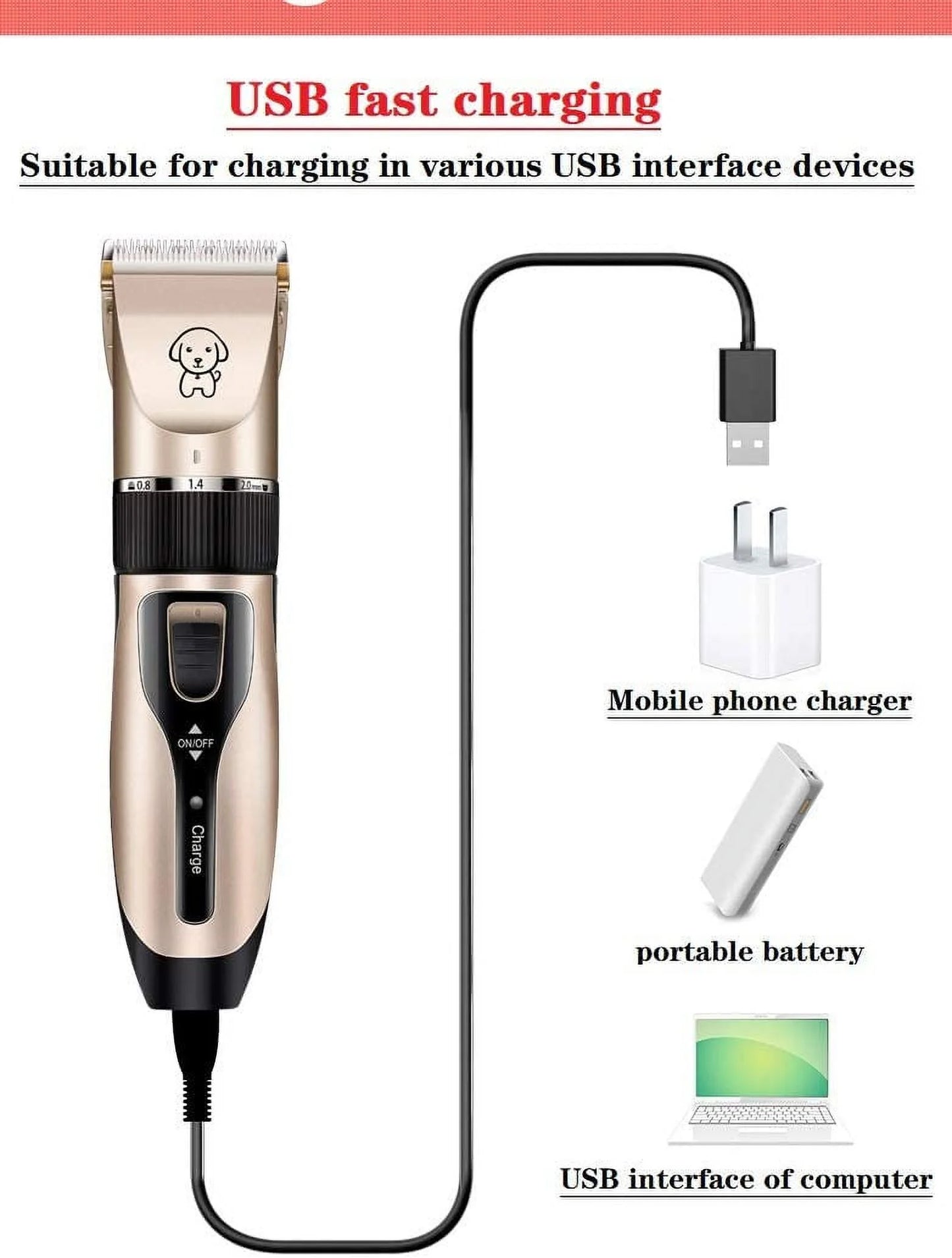 Professional Rechargeable Dog Grooming Clippers - Cordless Low Noise Pet Hair Trimmer Kit with Comb and Scissors for Dogs, Cats, and Other Pets