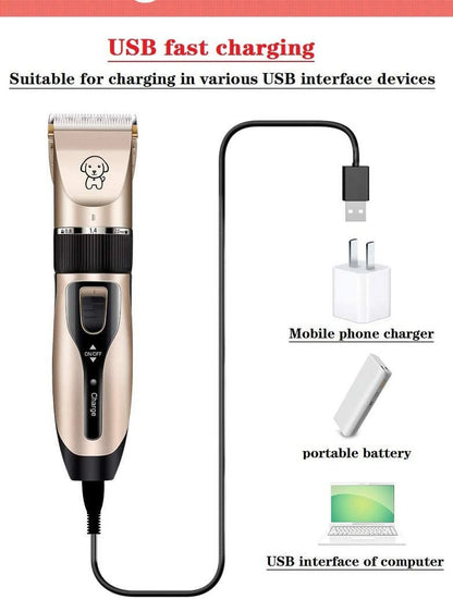 Professional Rechargeable Dog Grooming Clippers - Cordless Low Noise Pet Hair Trimmer Kit with Comb and Scissors for Dogs, Cats, and Other Pets