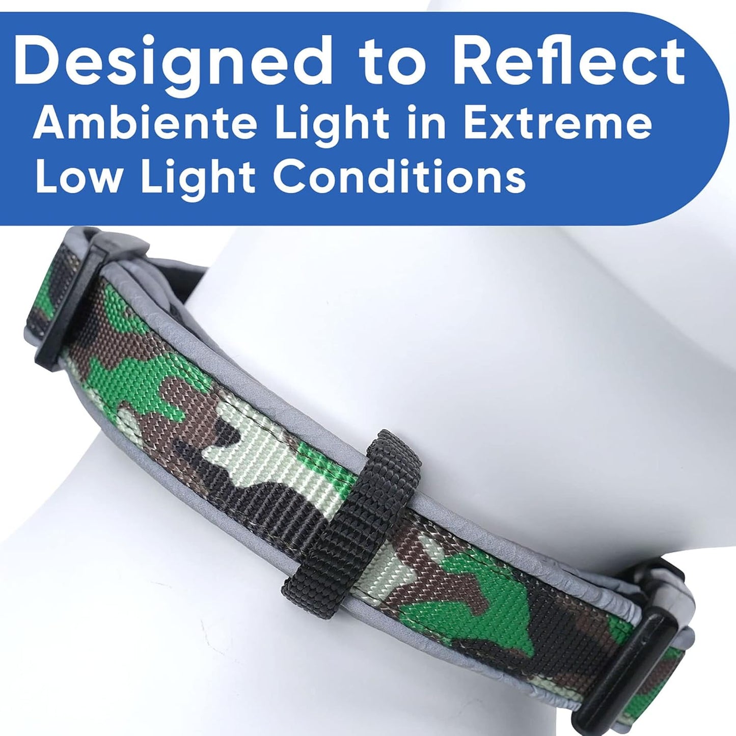 Stylish Camo Green & Black Medium Padded Dog Collar for Ultimate Comfort