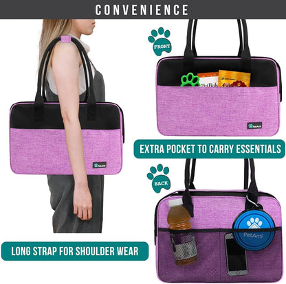 Premium Airline-Approved Soft-Sided Dog Purse Carrier for Small Pets up to 12 lbs - Ventilated Design with Pockets and Sherpa Bed, Purple