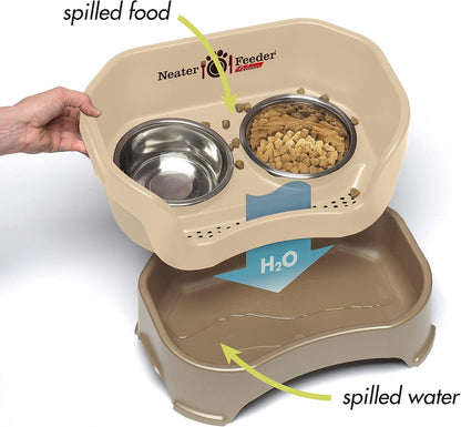Neater Feeder Deluxe Mess-Proof Elevated Dog Bowls for Small Dogs (Up to 19 Lbs), 2 Height Adjustable (6” & 7.5”) No-Spill Raised Dog Bowl Stand, Stainless Steel Food Bowl Set, Made in USA, Cappuccino