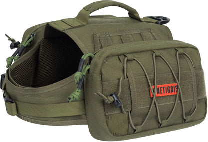 Tactical Nylon Dog Backpack for Medium and Large Breeds with Side Pockets for Hiking, Walking, Training, and Running (Green, Large)