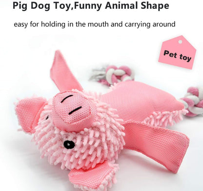 Durable Plush Squeaky Pig Dog Toy with Rope Legs and Triple Squeakers for Small and Medium Breeds