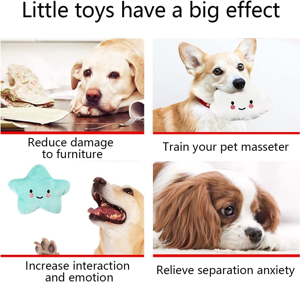Plush Squeaky Dog Toy Set, 4-Pack - Adorable Star and Cloud Designs for Small to Medium Dogs and Puppies, Dark Color