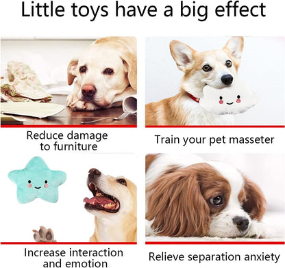 Plush Squeaky Dog Toy Set, 4-Pack - Adorable Star and Cloud Designs for Small to Medium Dogs and Puppies, Dark Color