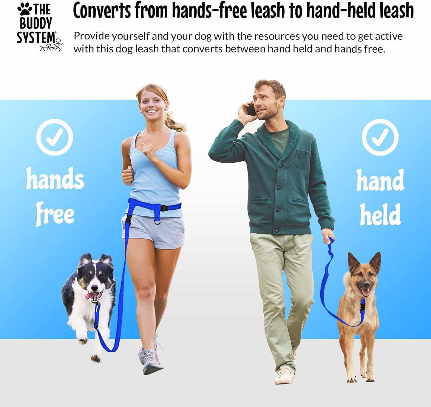 Adjustable Hands-Free Dog Leash for Running, Jogging, Training, and Service Dogs - Suitable for Small, Medium, and Large Breeds - Made in the USA (Royal Blue, Large Belt 27"-50" Waist)