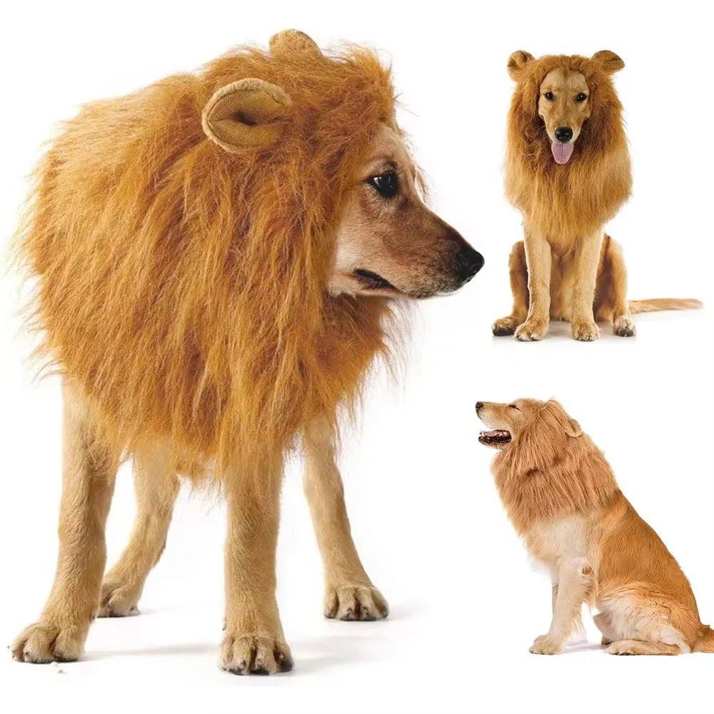 Realistic Lion Mane Cosplay Costume for Medium to Large Dogs - Pet Accessories with Ear Design