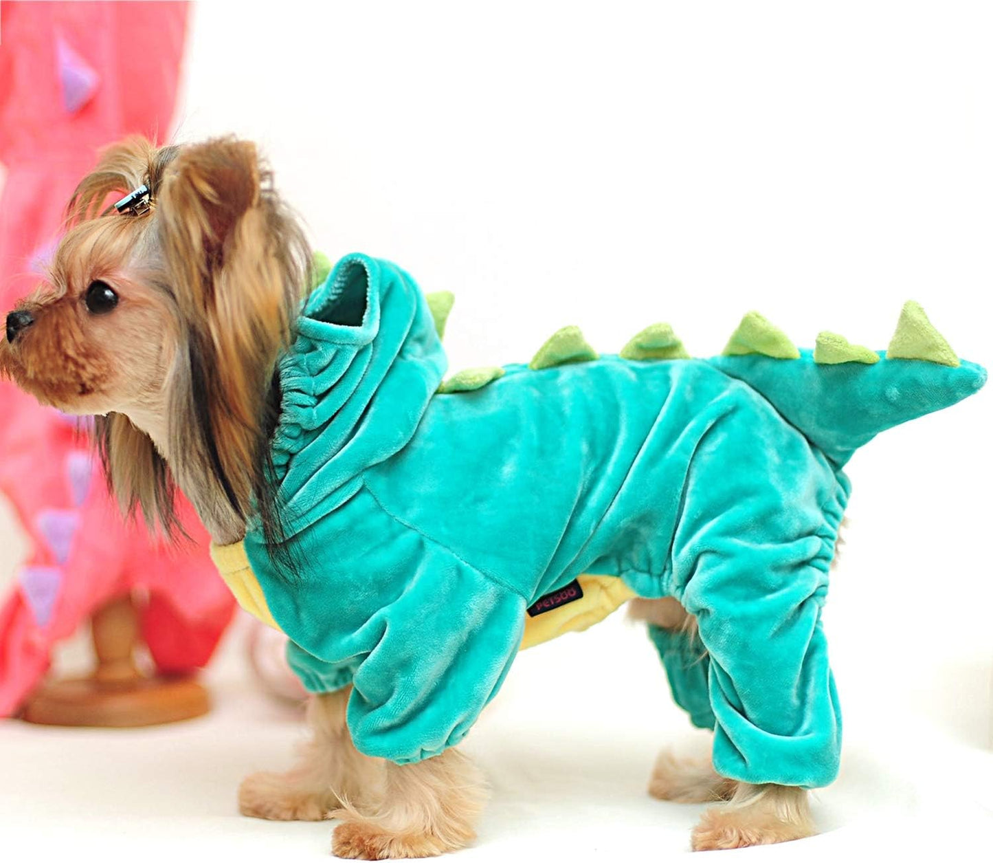 Dinosaur Plush Hoodie for Pets - Warm Fleece Jacket for Small to Medium Dogs and Cats - Halloween Cosplay Apparel (Medium, Green)