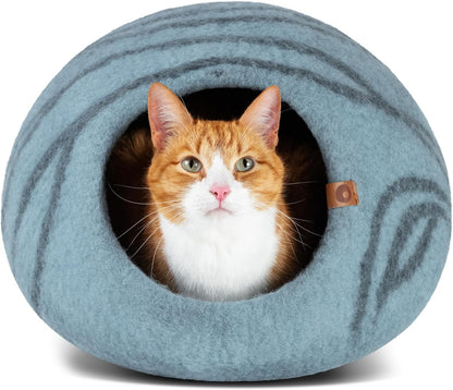 Premium Handmade Merino Wool Cat Cave - Aquamarine Medium Felt Bed for Indoor Cats
