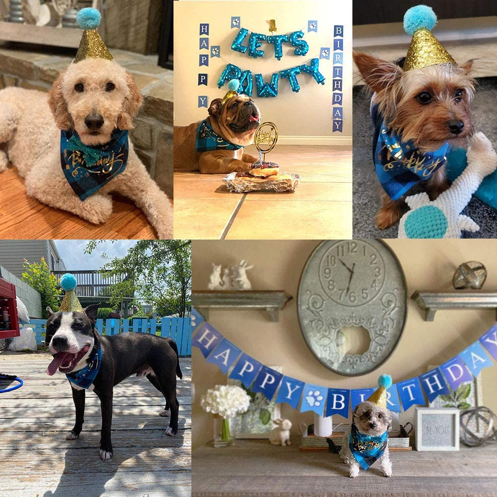 Dog Birthday Boy Bandana, Puppy 1St Birthday Party Supplies, Pet Party Hat Scarf Bowtie Banner Set for Small Medium Dogs (Small&Medium&Large)