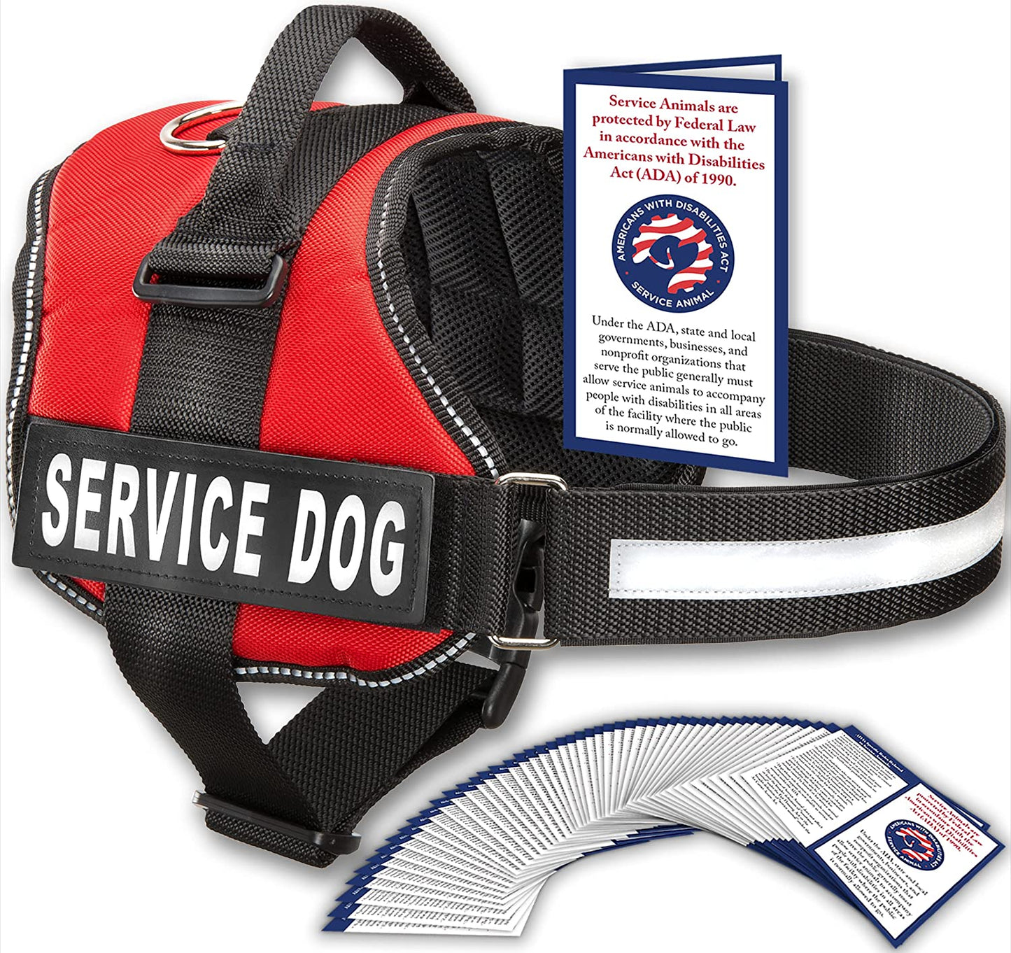 Service Dog Harness with Adjustable Hook and Loop Straps and Handle - Available in 8 Sizes from XXXS to XXL - Features Reflective Patch and Comfortable Mesh Design in Bright Red