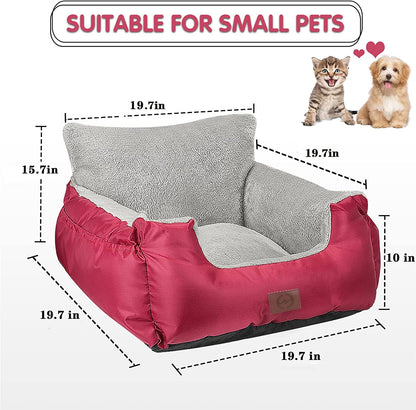 Premium Dog Car Seat for Small Breeds - Cozy, Washable Bed with Storage Pocket and Safety Leash - Portable Travel Booster Carrier