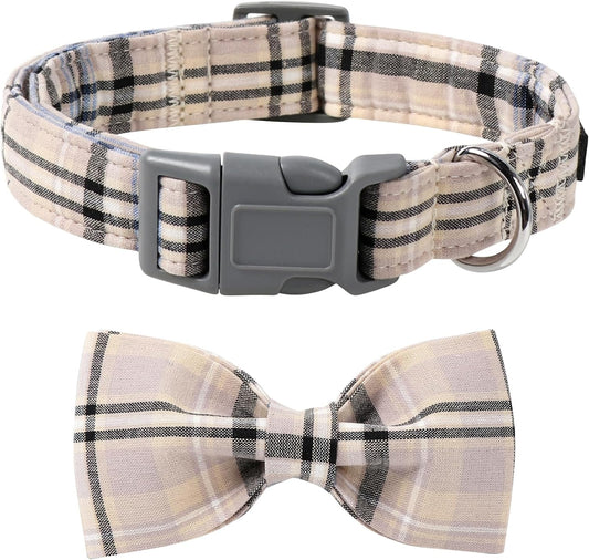 Dog and Cat Collar with Bowtie Grid Collar Plastic Buckle Light Adjustable Collars for Small Medium Large Dogs