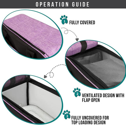 Premium Airline-Approved Soft-Sided Dog Purse Carrier for Small Pets up to 12 lbs - Ventilated Design with Pockets and Sherpa Bed, Purple