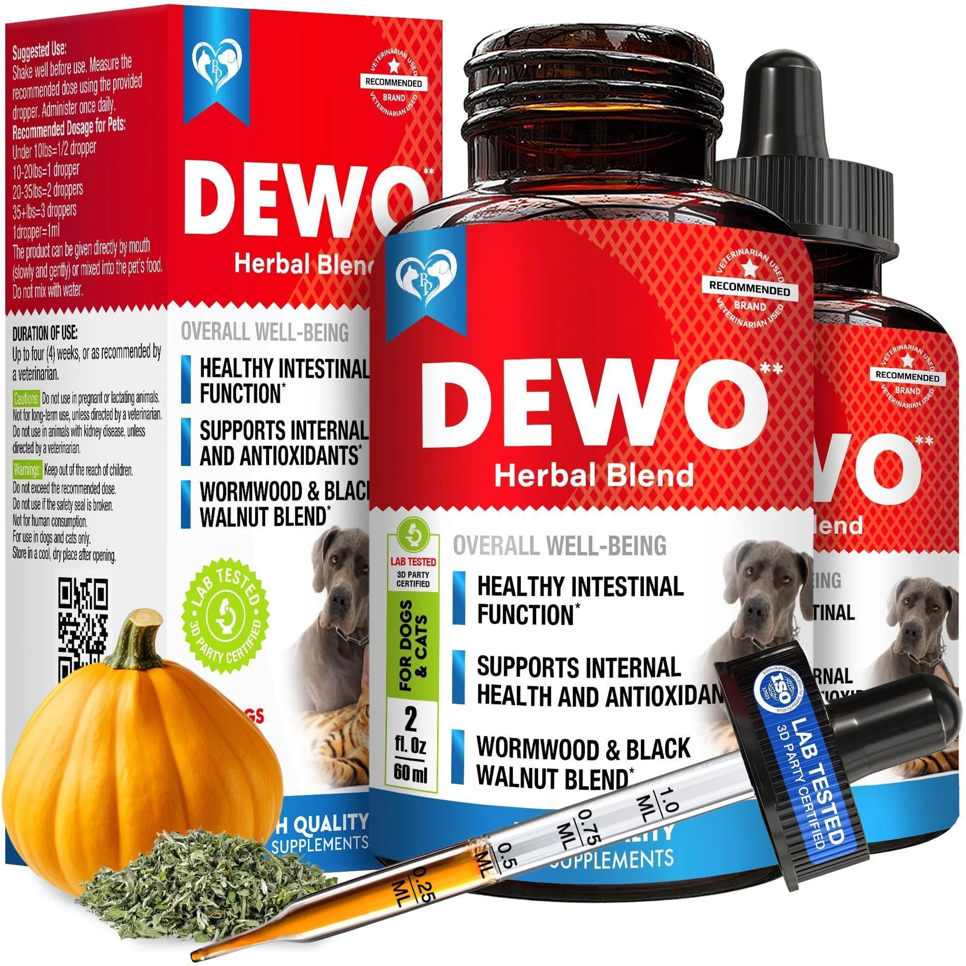 Natural Intestinal Defense for Dogs and Cats - Herbal Cleanse with Wormwood and Black Walnut for Healthy Gut Flora Balance - Advanced Broad Spectrum Formula - 2 Pack (60 mL)
