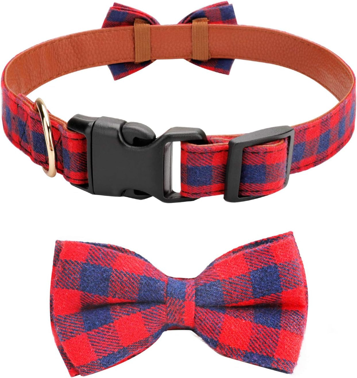 Stylish Adjustable Red Plaid Bow Tie Collar for Small Dogs and Cats - Soft & Comfortable